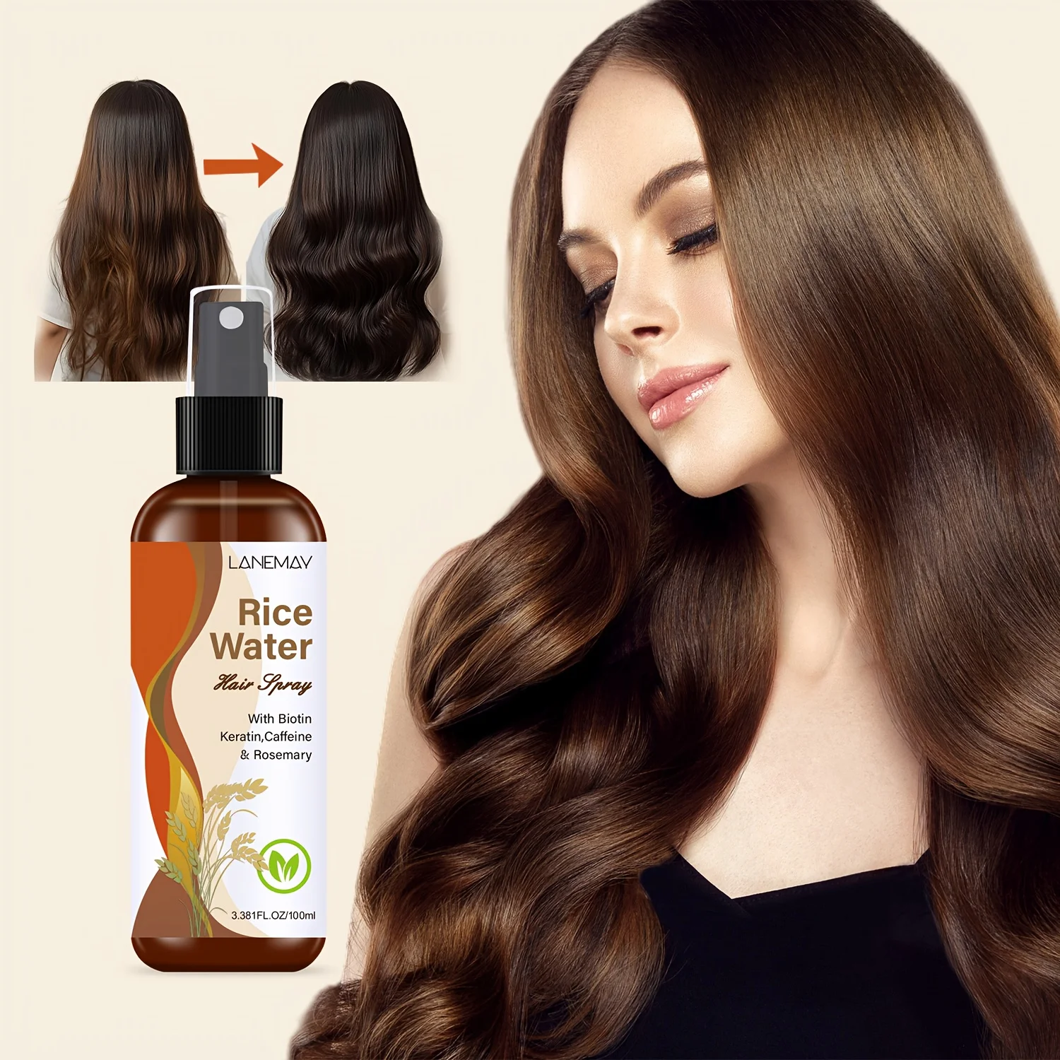 Hair Care Vitamin - Reiswasser-Haarspray – mit Biotin, Keratin, Koffein